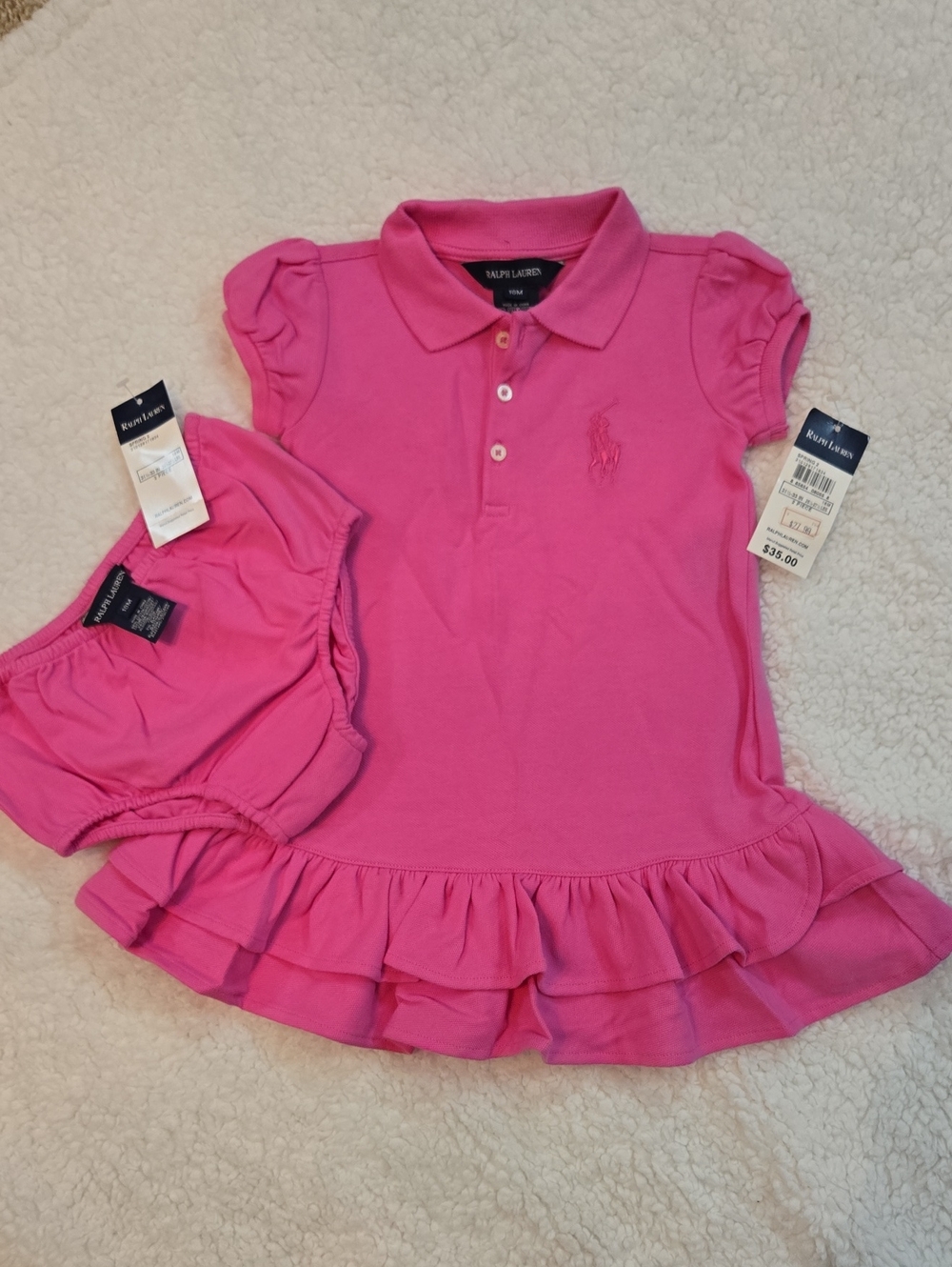 Ralph Lauren Hot Pink Polo Ruffle Dress with Bloomers